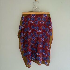 Red and Blue Floral Vintage Semi Sheer Scarf